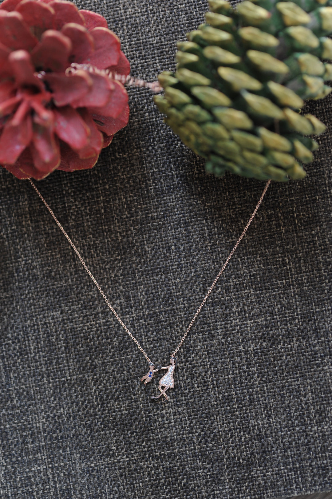 Mom and Son Silver Necklace Rose Gold